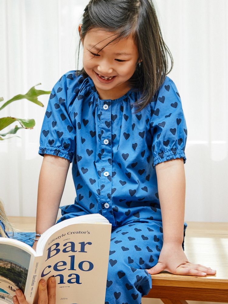 Homewear - Kids pyjamas in organic cotton - Blue heart - HOLI AND LOVE