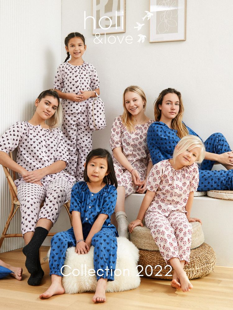 Homewear - Women's pyjamas in organic cotton - Lila heart - HOLI AND LOVE