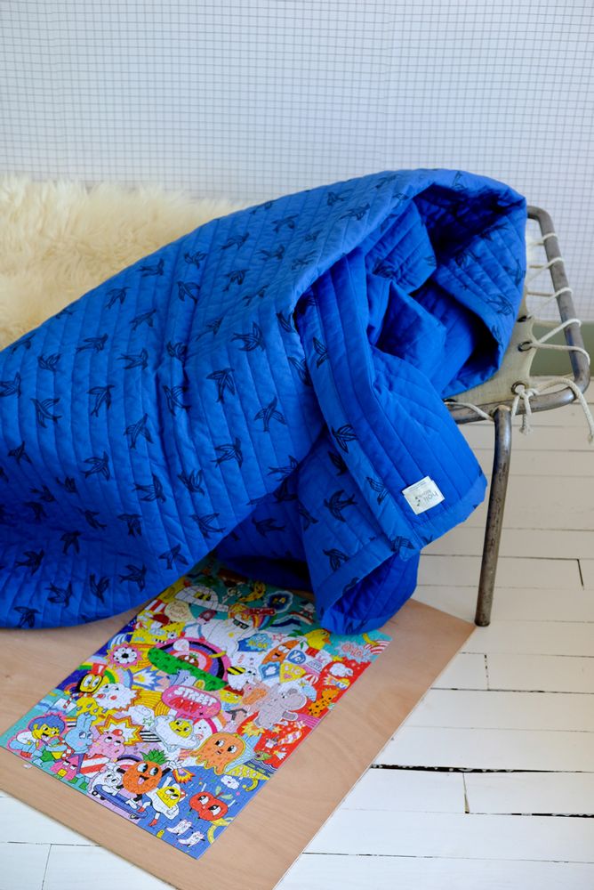 Plaids - Plaid matelassé en coton bio - Blue bird - HOLI AND LOVE