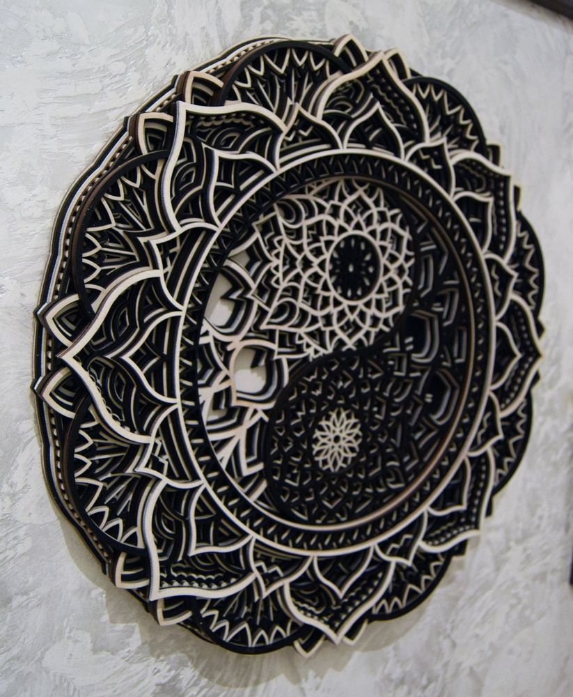 Other wall decoration - Yin Yang Mandala, Wood Wall Hanging - BHDECOR