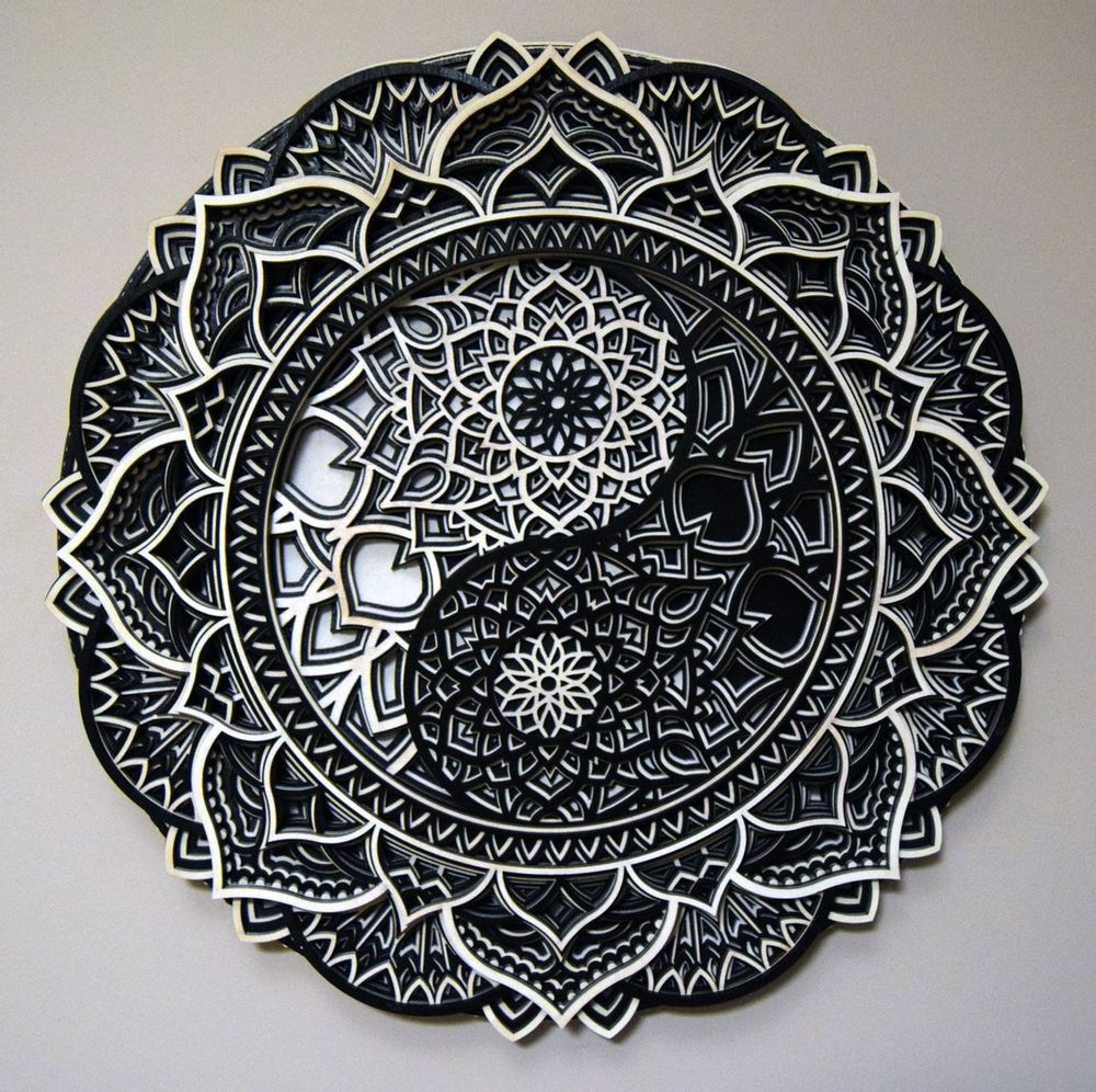 Other wall decoration - Yin Yang Mandala, Wood Wall Hanging - BHDECOR