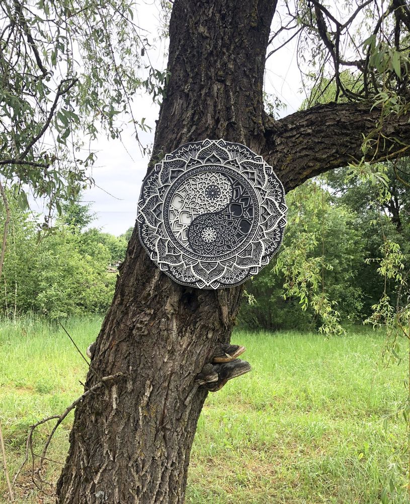 Other wall decoration - Yin Yang Mandala, Wood Wall Hanging - BHDECOR