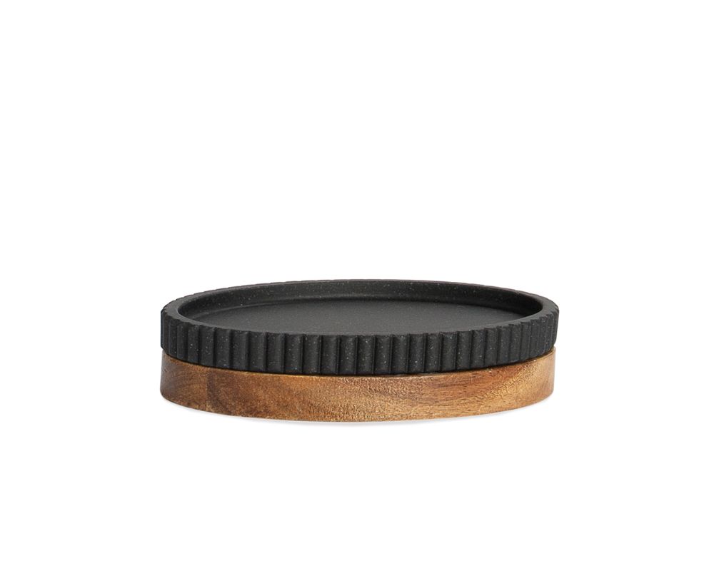 Porte-savons - Polyrésine noire et bois d'acacia. Porte-savon Stripes 14x9.5x3 cmBA22111 - ANDREA HOUSE