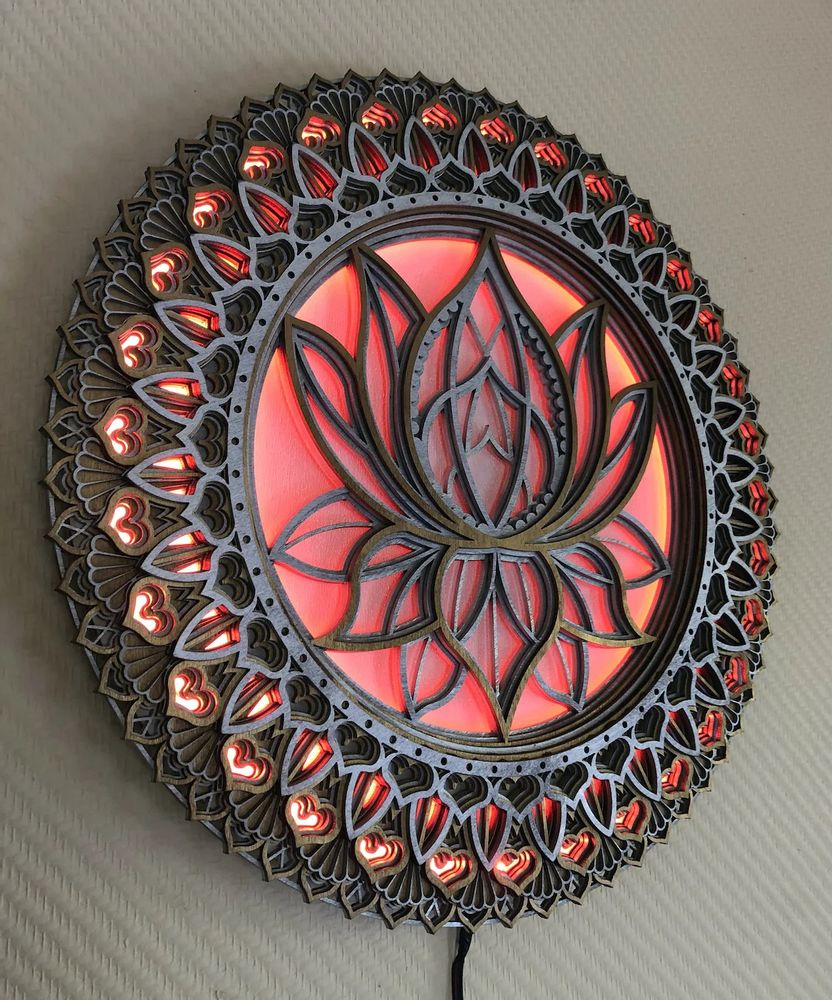 Wall lamps - Glowing LED Flower Mandala, Mood Light Wall Art - BHDECOR
