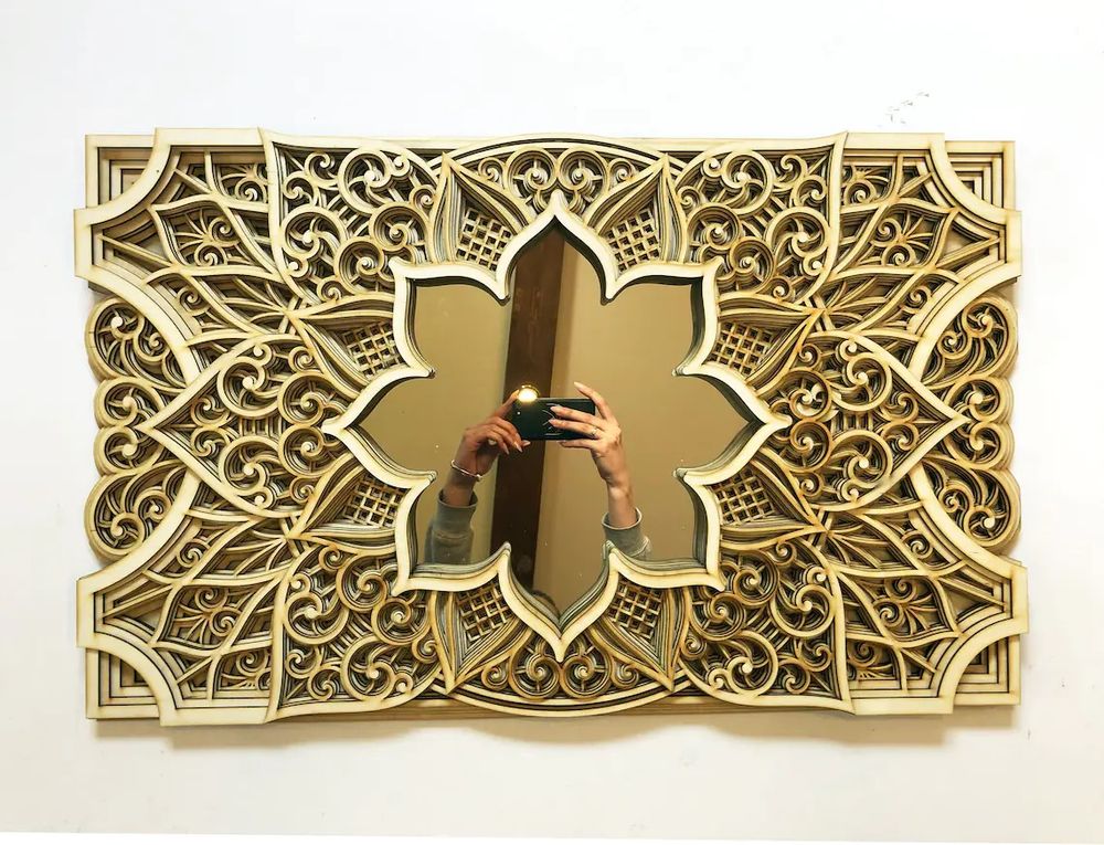 Mirrors - Art Deco Wall Mirror, Wood Frame Mirror - BHDECOR
