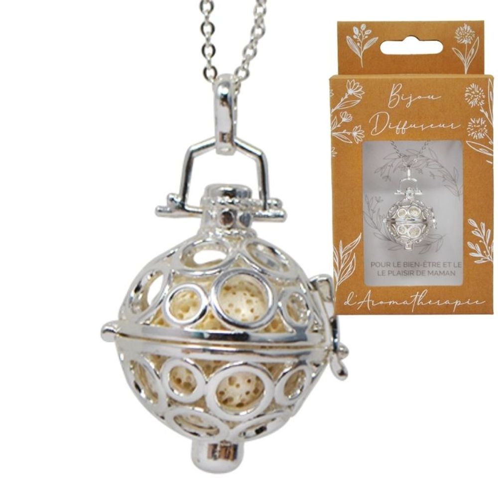 Diffuseurs de parfums - Collier diffuseur cage argent - ANDREA (chaine sautoir/bille lave blanche) - IRRÉVERSIBLE