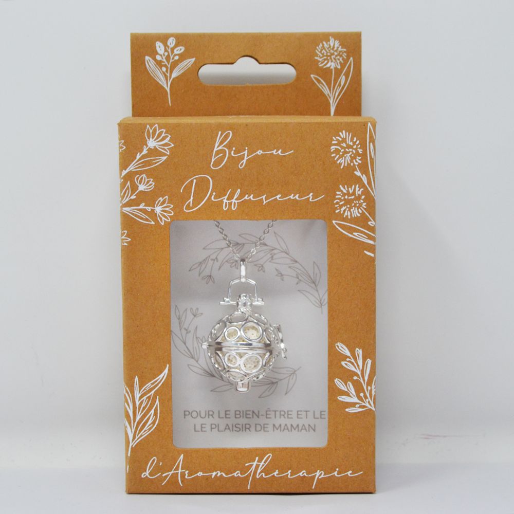 Diffuseurs de parfums - Collier diffuseur cage argent - ANDREA (chaine sautoir/bille lave blanche) - IRRÉVERSIBLE