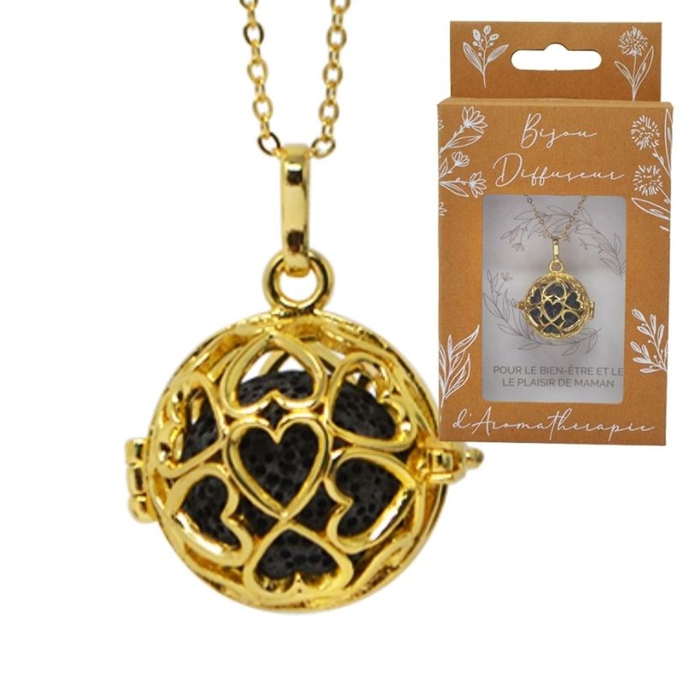 Diffuseurs de parfums - Collier diffuseur cage or - MIA (chaine sautoir/bille lave noire) - IRRÉVERSIBLE