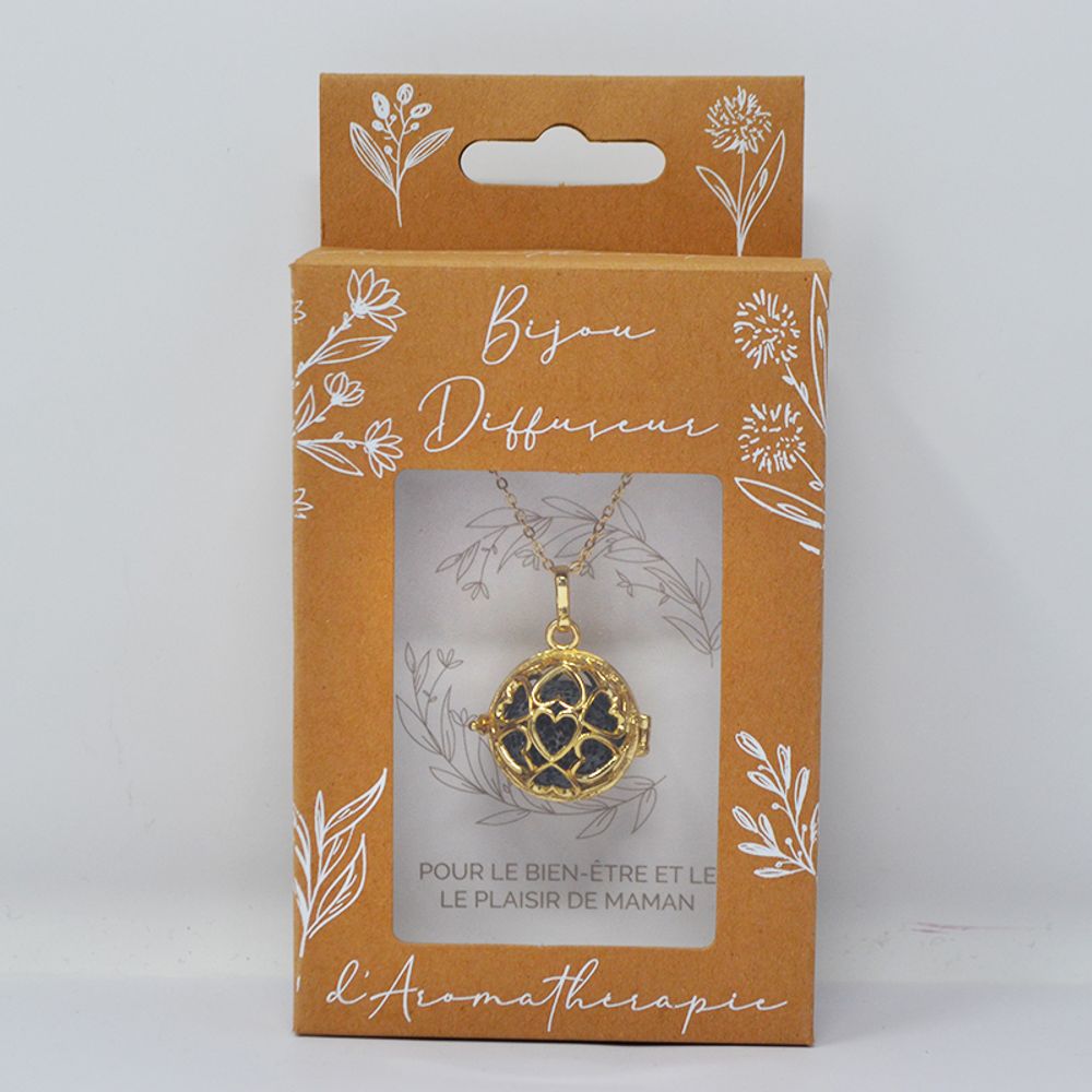 Diffuseurs de parfums - Collier diffuseur cage or - MIA (chaine sautoir/bille lave noire) - IRRÉVERSIBLE