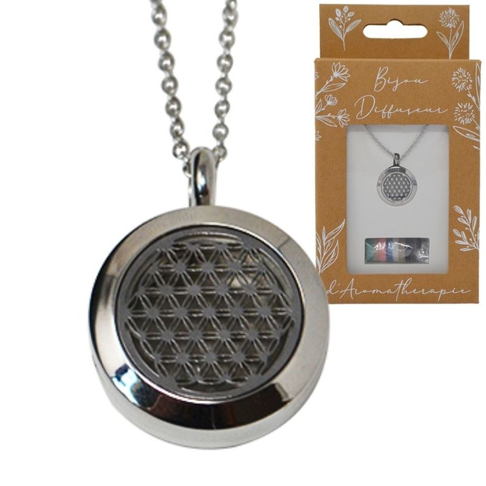 Diffuseurs de parfums - Collier diffuseur médaillon - FLEUR DE VIE (7 patins en feutre) - IRRÉVERSIBLE