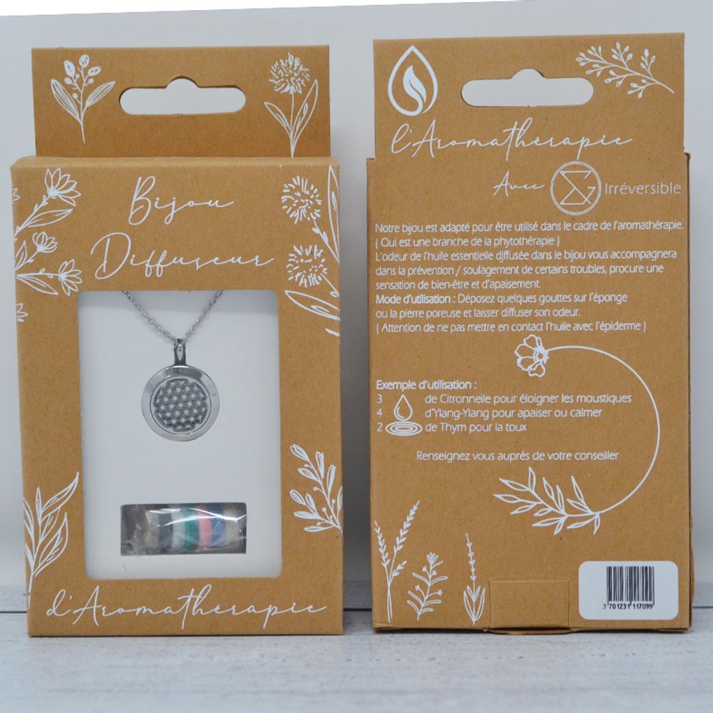 Diffuseurs de parfums - Collier diffuseur médaillon - FLEUR DE VIE (7 patins en feutre) - IRRÉVERSIBLE