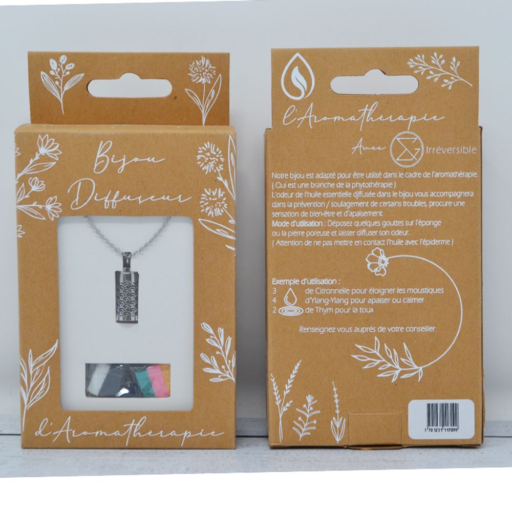 Diffuseurs de parfums - Collier diffuseur tube – EVENTAILS (7 patins en feutre) - IRRÉVERSIBLE
