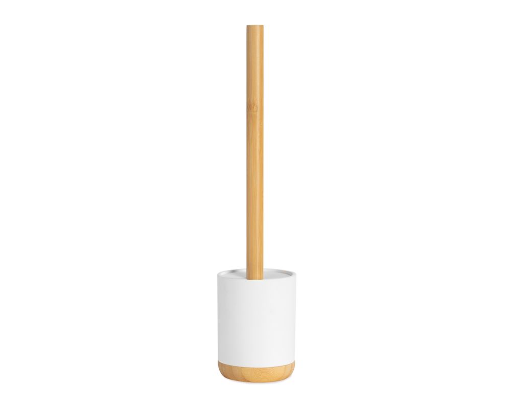 Accessoires à poser - Porte-brosse WC en polyrésine blanche et bois de bambou Ø10x43,5 cm BA22155 - ANDREA HOUSE