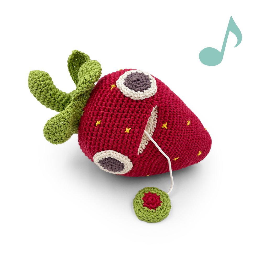 Toys - GEORGES STRAWBERRY - MUSIC BOX 100% ORGANIC COTTON - MYUM - THE VEGGY TOYS