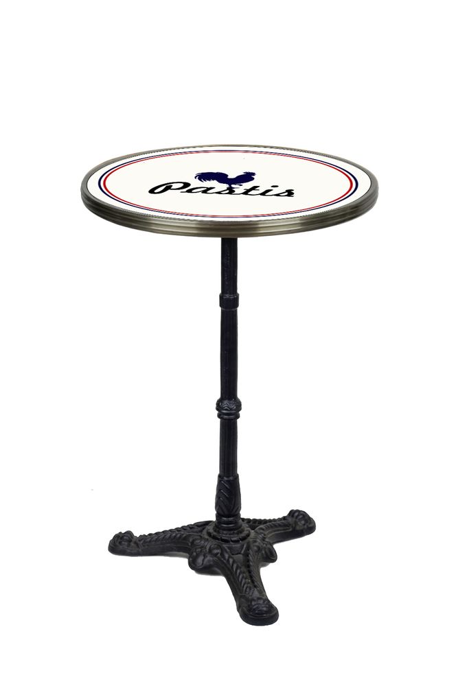 Objets design - Table Bistrot PASTIS Blanche, 51 cm de Diamètre, Bord Laiton - BONNECAZE ABSINTHE & HOME