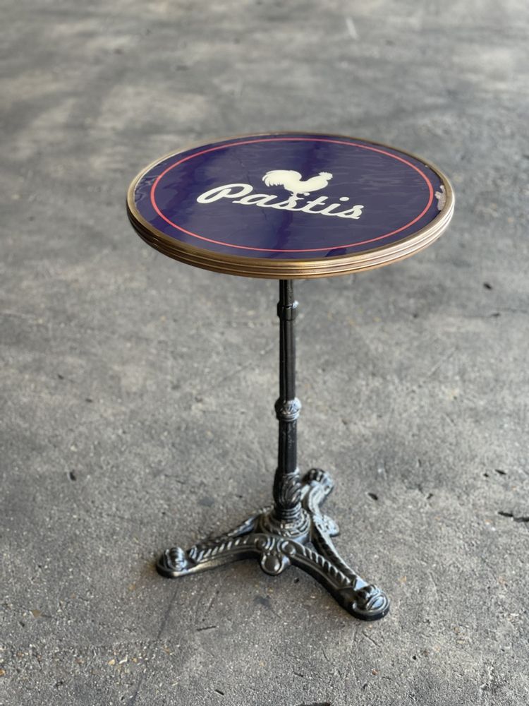 Design objects - Pastis Blue Bistrot Table, 51 cm Diameter, Brass Edge - BONNECAZE ABSINTHE & HOME