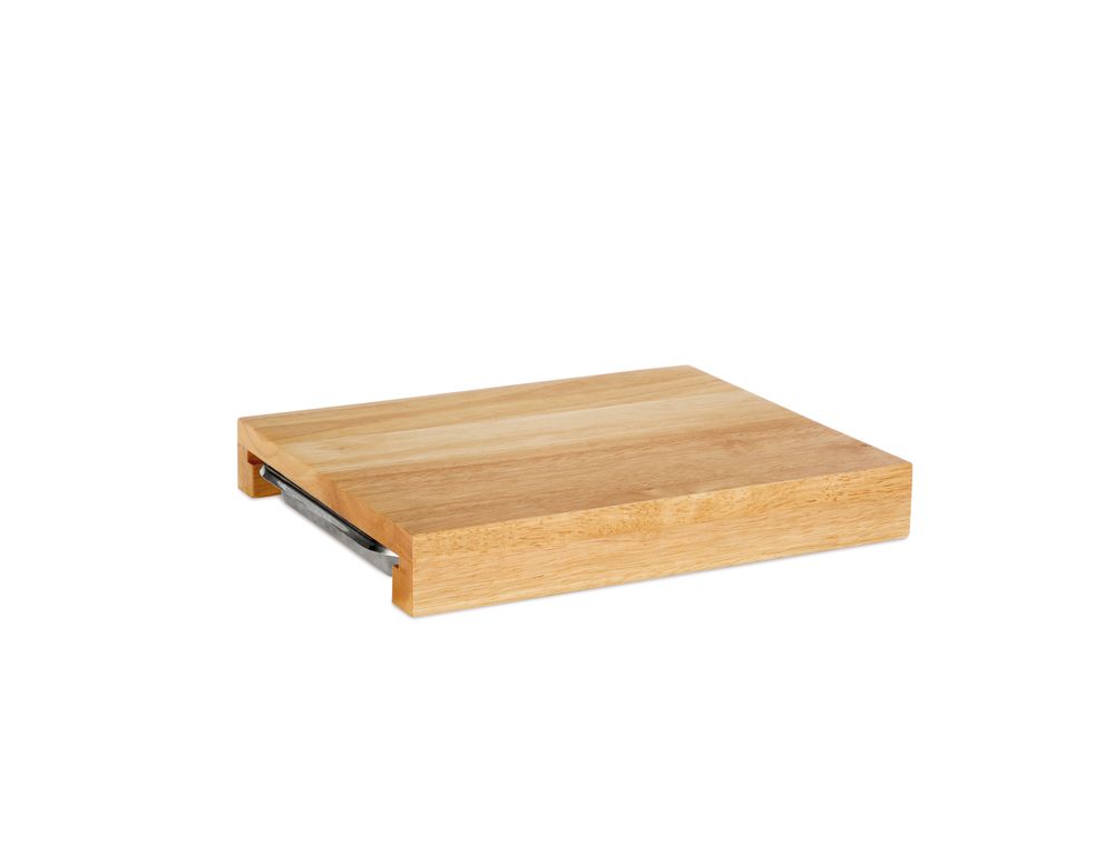 Dessous de plat - Planche à découper en bois d'hévéa avec plateau en acier inoxydable 30,5x24x4 cm CC22049 - ANDREA HOUSE