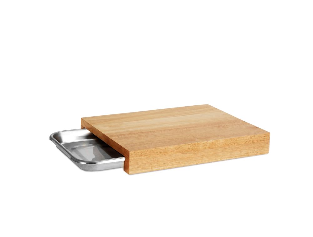 Dessous de plat - Planche à découper en bois d'hévéa avec plateau en acier inoxydable 30,5x24x4 cm CC22049 - ANDREA HOUSE