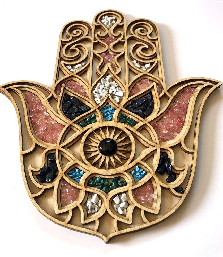 Other wall decoration - HAMSA WALL DÉCOR - Painted Mandala Art - Plywood Gemstone Hamsa Art For Wall Hanging - BHDECOR