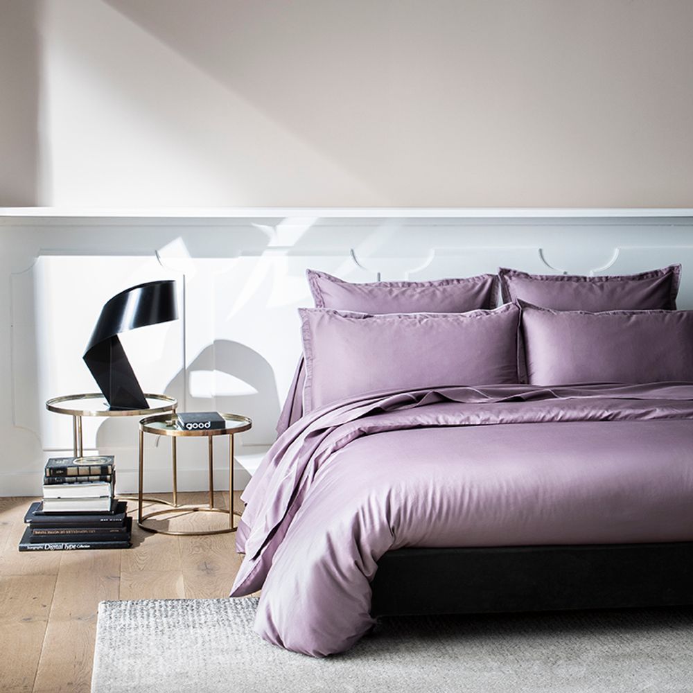 Linge de lit - Linge de lit uni en satin de coton Opium - TRADITION DES VOSGES