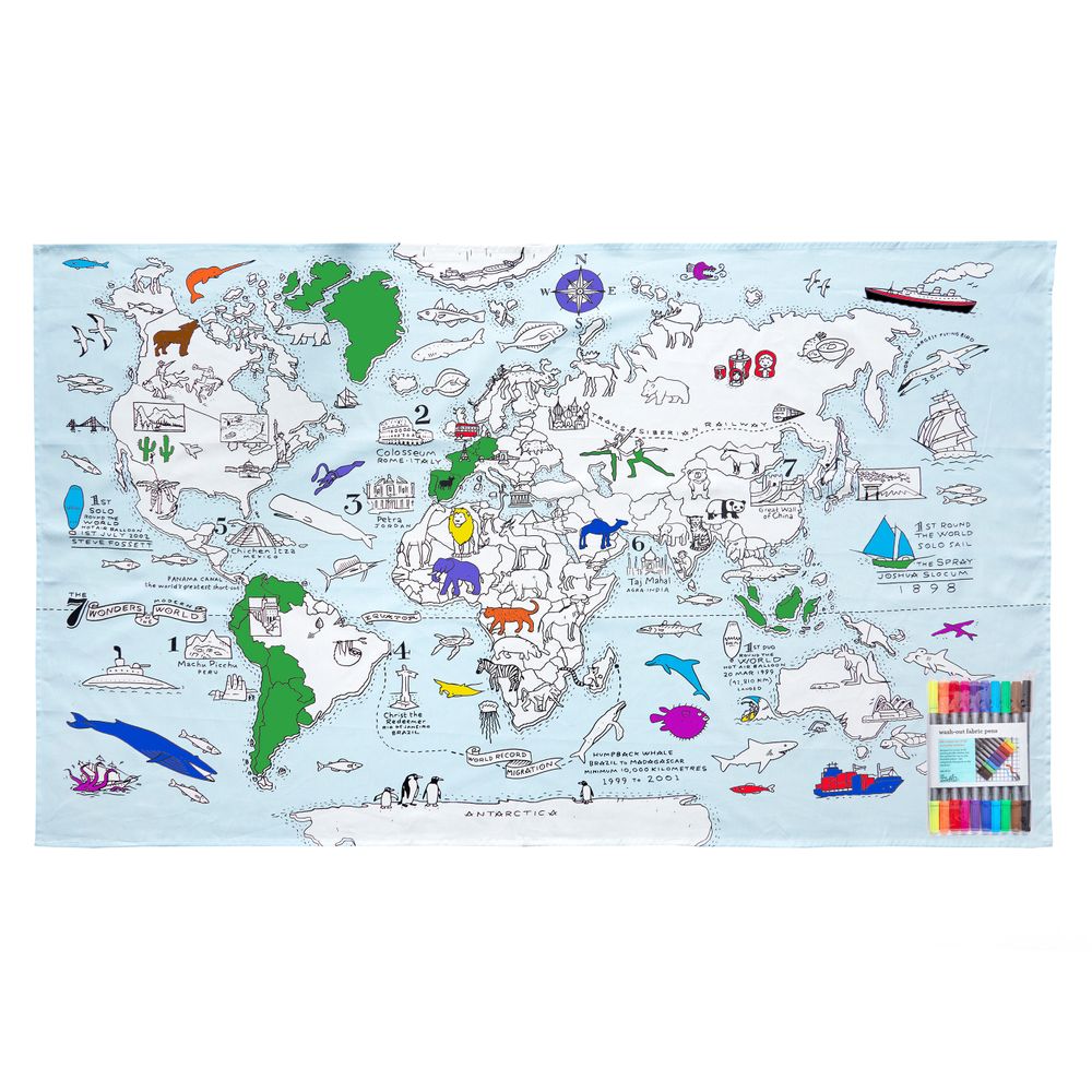 Table cloths - colour-in world map tablecloth - EATSLEEPDOODLE