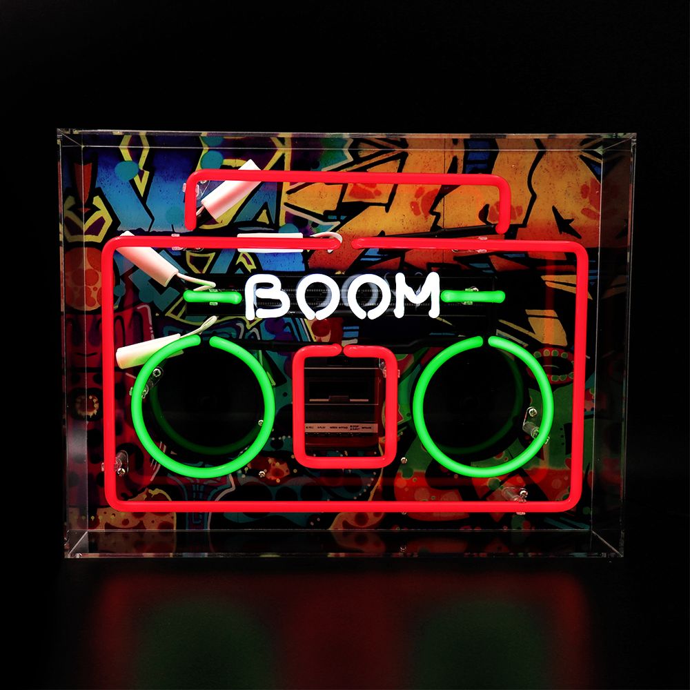 Lampes de bureau - 'Boom Box' Grande boîte à néon en acrylique avec graphisme - LOCOMOCEAN