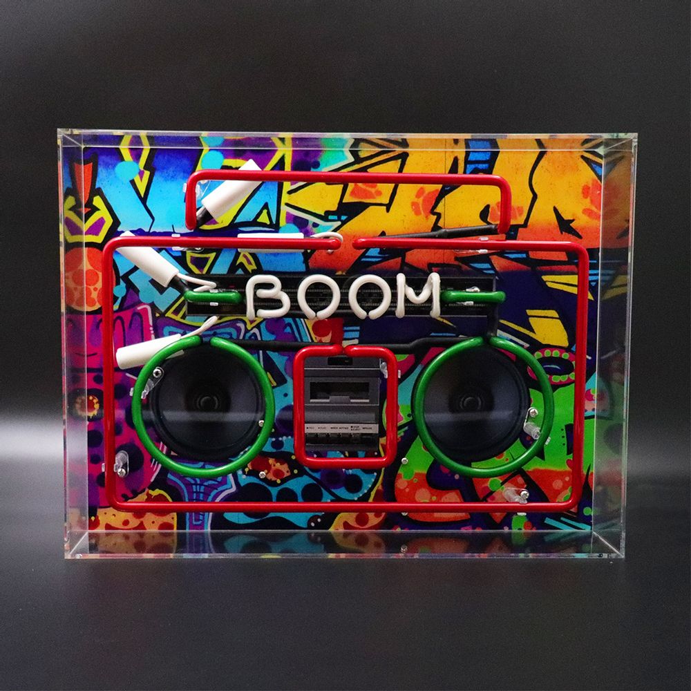 Lampes de bureau - 'Boom Box' Grande boîte à néon en acrylique avec graphisme - LOCOMOCEAN