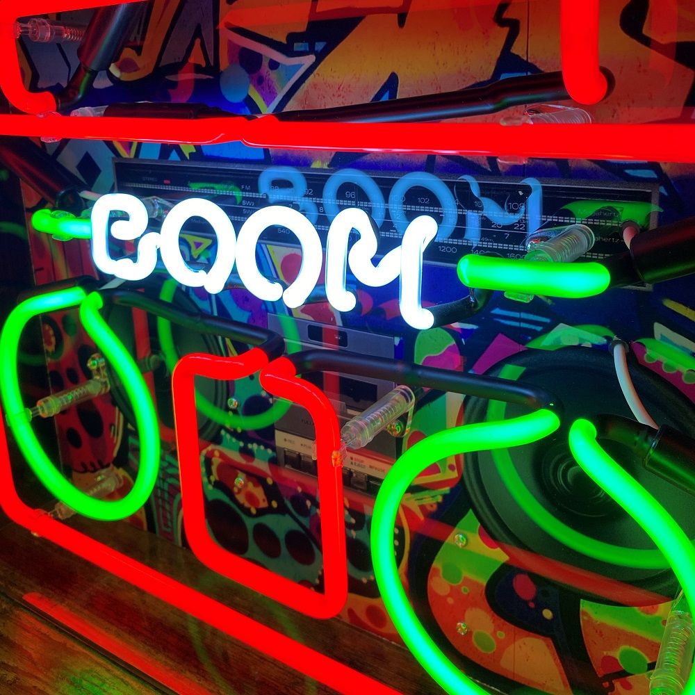 Lampes de bureau - 'Boom Box' Grande boîte à néon en acrylique avec graphisme - LOCOMOCEAN