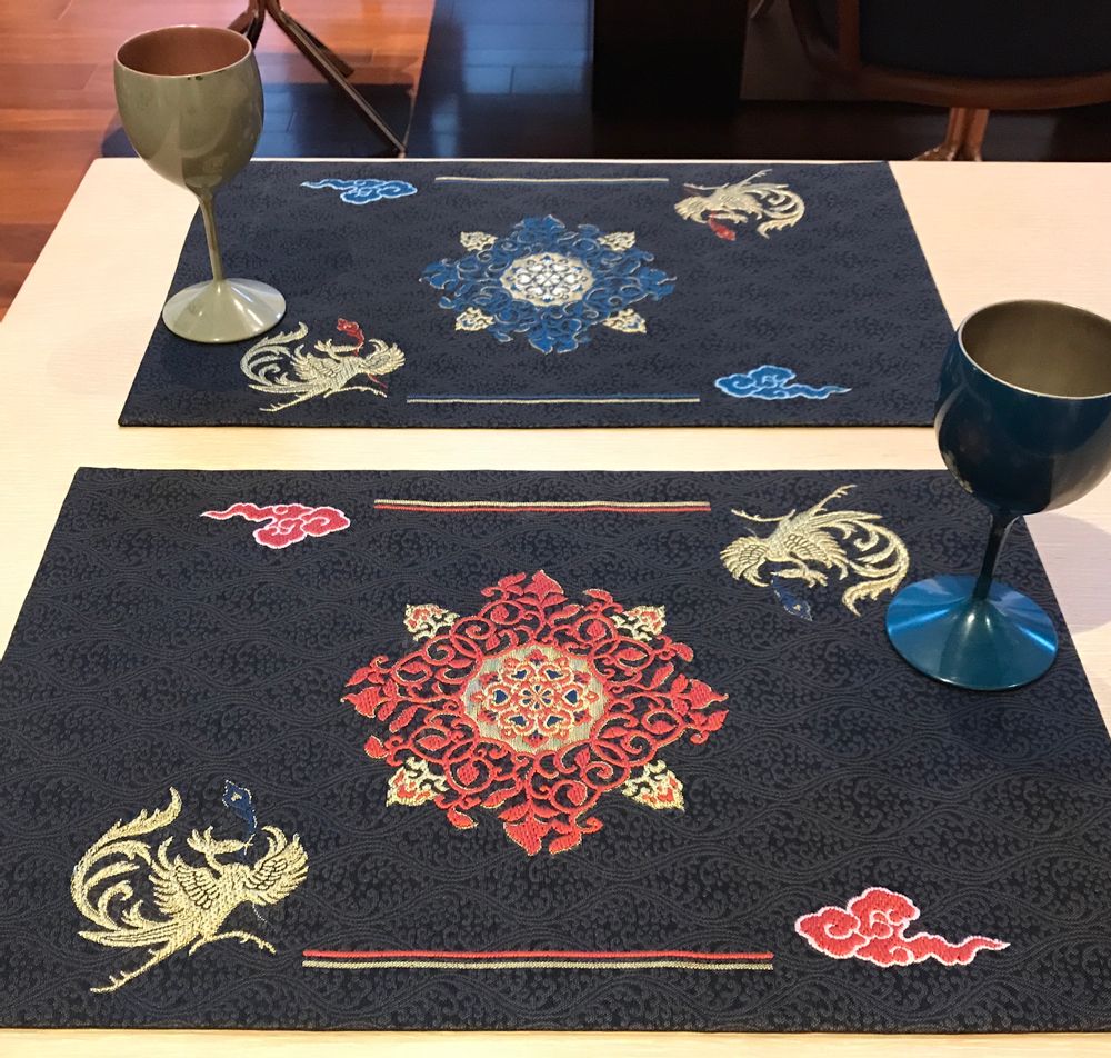 Objets personnalisables - Art Textile:Phenix style tenpyo et arabesques végétales - AWAI