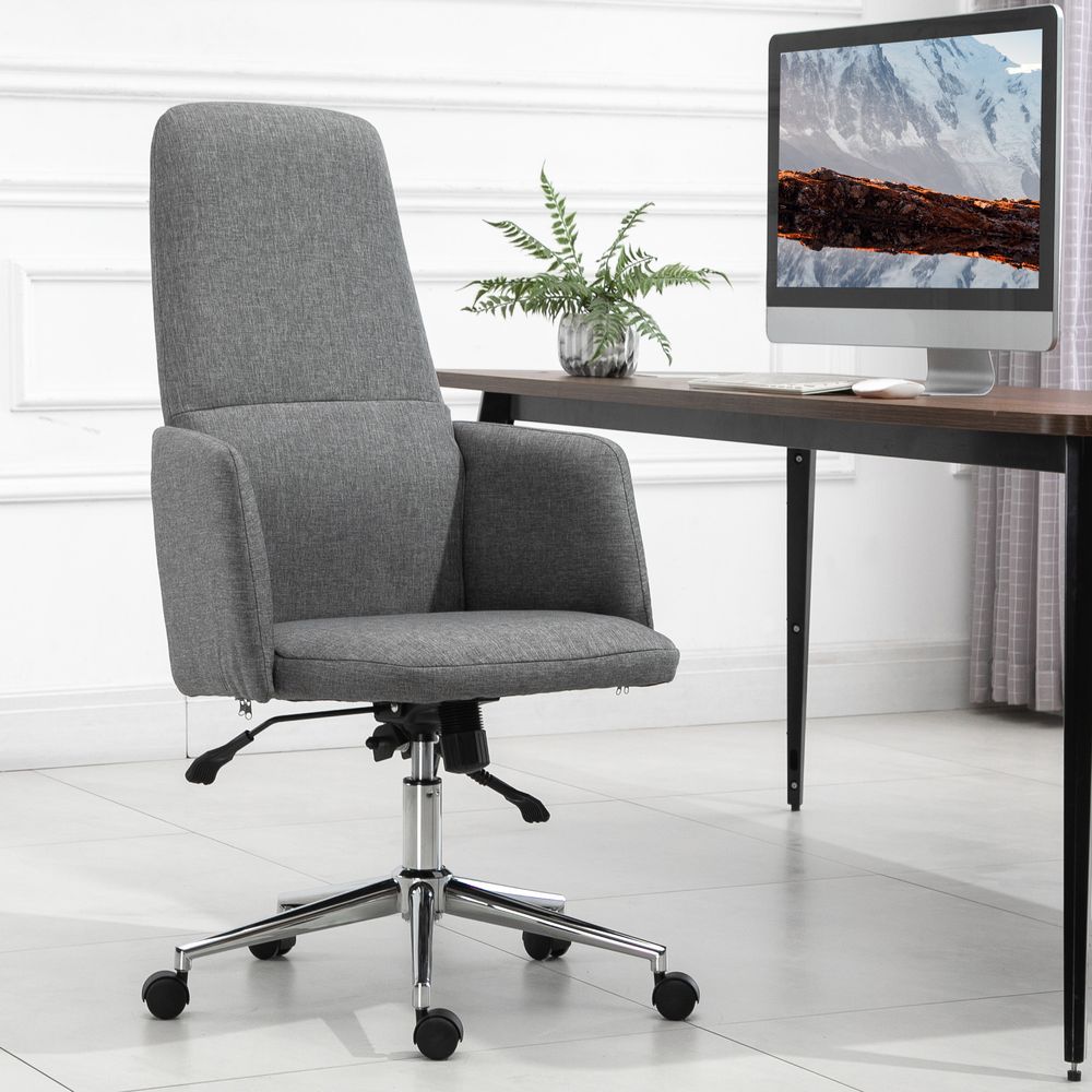 Armchairs - Adjustable Swivel Manager Office Chair Metal Fabric Grey - AOSOM BUSINESS