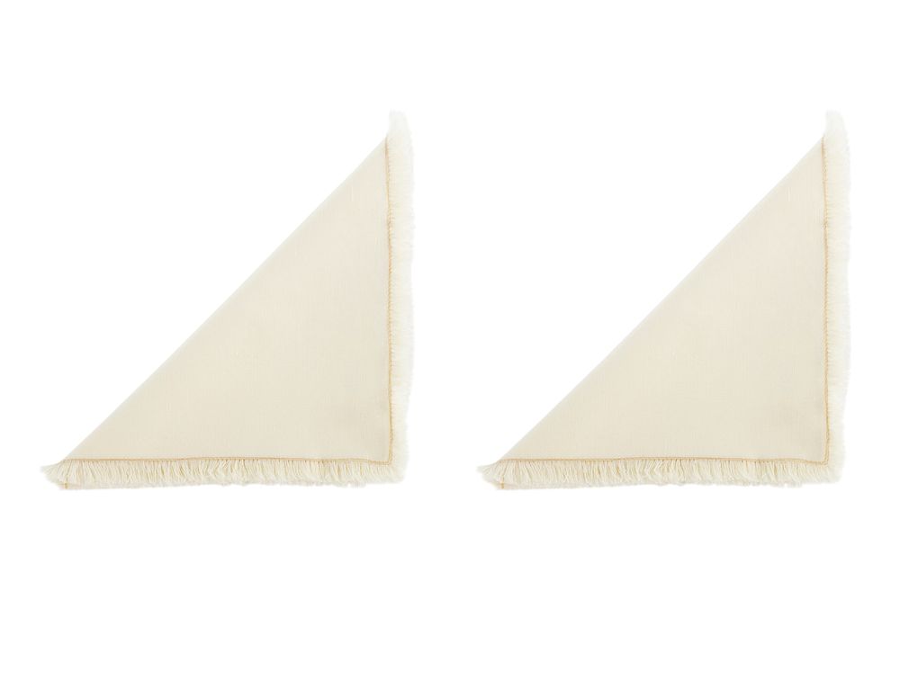 Table cloths - MS22027 Set of 2 Ivory Cotton/Linen Fringes Placemats 35x50 cm - ANDREA HOUSE