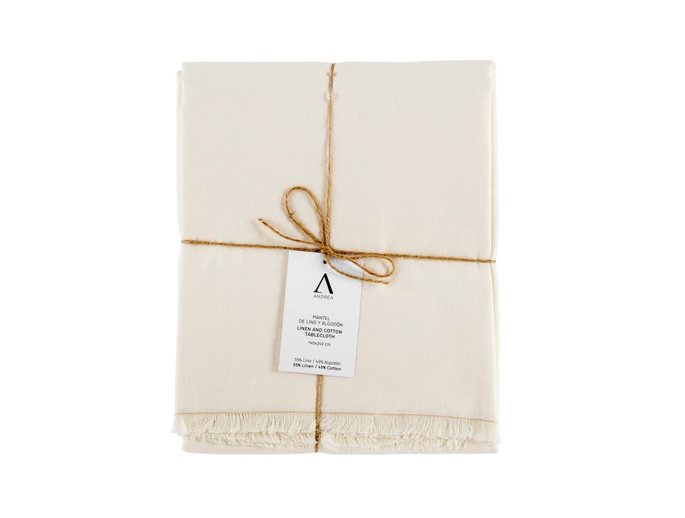 Nappes - Lot de 2 serviettes en coton et lin beige à franges 40x40 cm MS22031 - ANDREA HOUSE