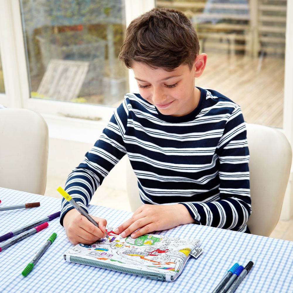 Children's arts and crafts - colour-in cars, trucks and tractor pencil case - EATSLEEPDOODLE