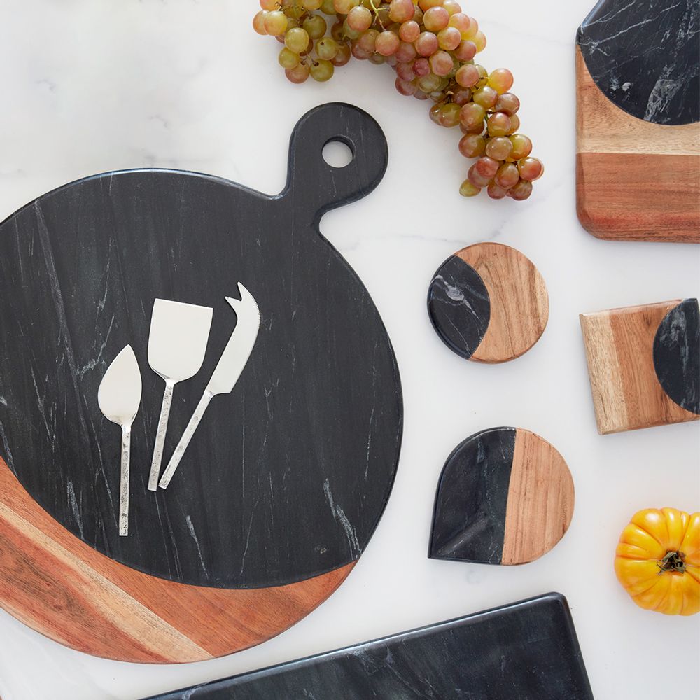 Ustensiles de cuisine - Dessous de verre en marbre noir et bois - BE HOME