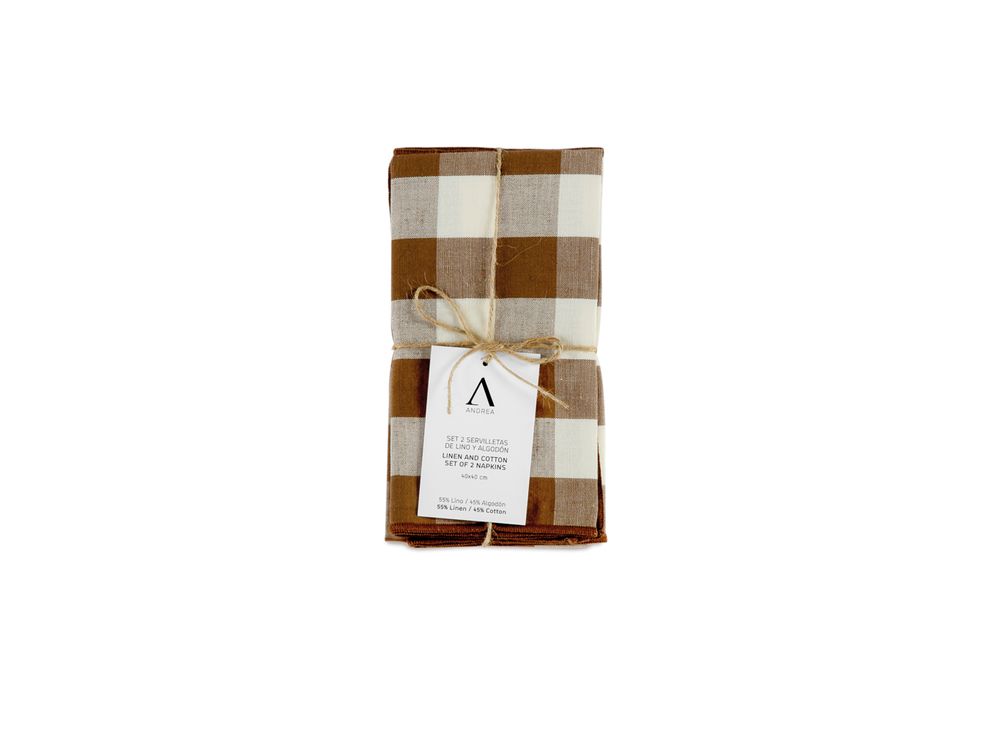 Nappes - Set de 2 sets de table en coton/lin marron Vichy 35x50 cm MS22042 - ANDREA HOUSE