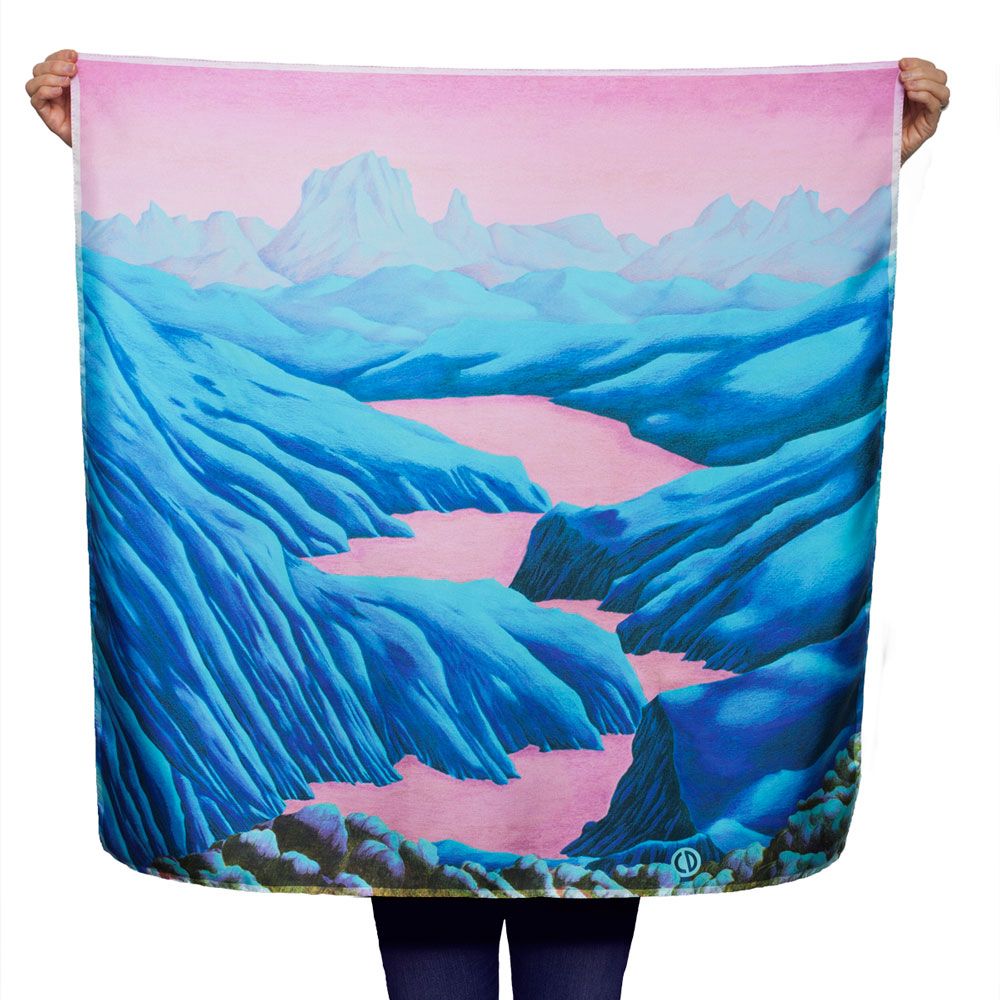 Foulards et écharpes - Foulard carré en soie, collection "Rêves Martiens", rose et bleu - foulard d'artiste - CÉLINE DOMINIAK