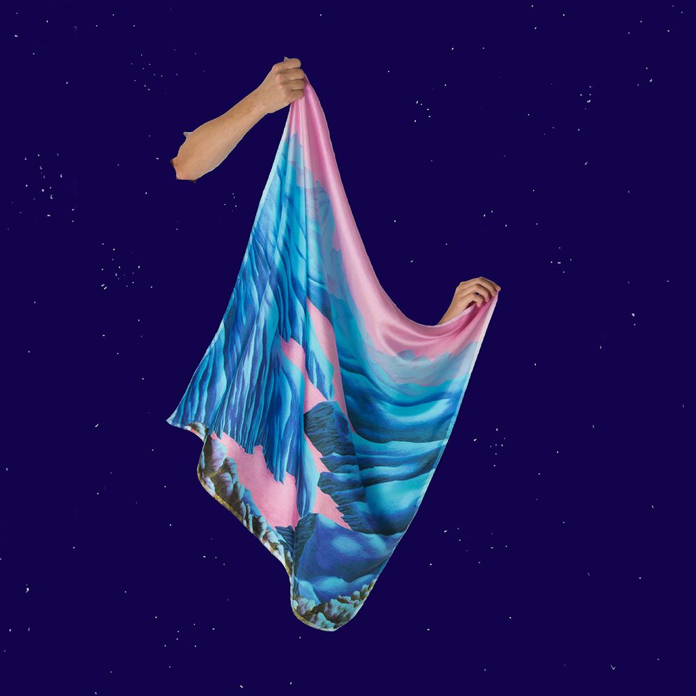 Foulards et écharpes - Foulard carré en soie, collection "Rêves Martiens", rose et bleu - foulard d'artiste - CÉLINE DOMINIAK