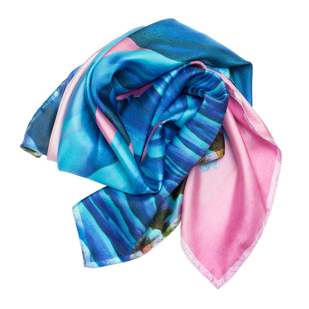 Foulards et écharpes - Foulard carré en soie, collection "Rêves Martiens", rose et bleu - foulard d'artiste - CÉLINE DOMINIAK