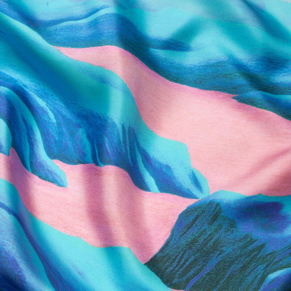 Foulards et écharpes - Foulard carré en soie, collection "Rêves Martiens", rose et bleu - foulard d'artiste - CÉLINE DOMINIAK