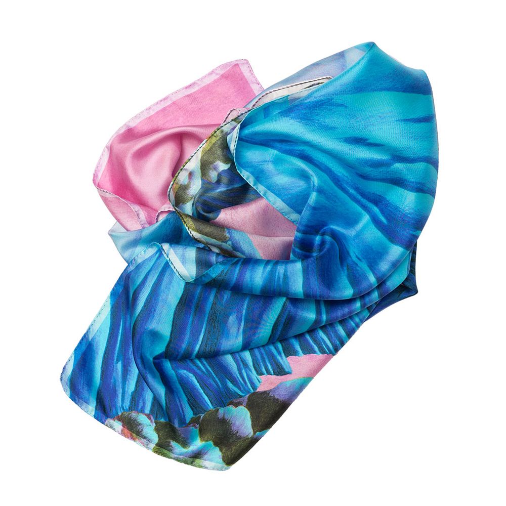 Foulards et écharpes - Foulard carré en soie, collection "Rêves Martiens", rose et bleu - foulard d'artiste - CÉLINE DOMINIAK