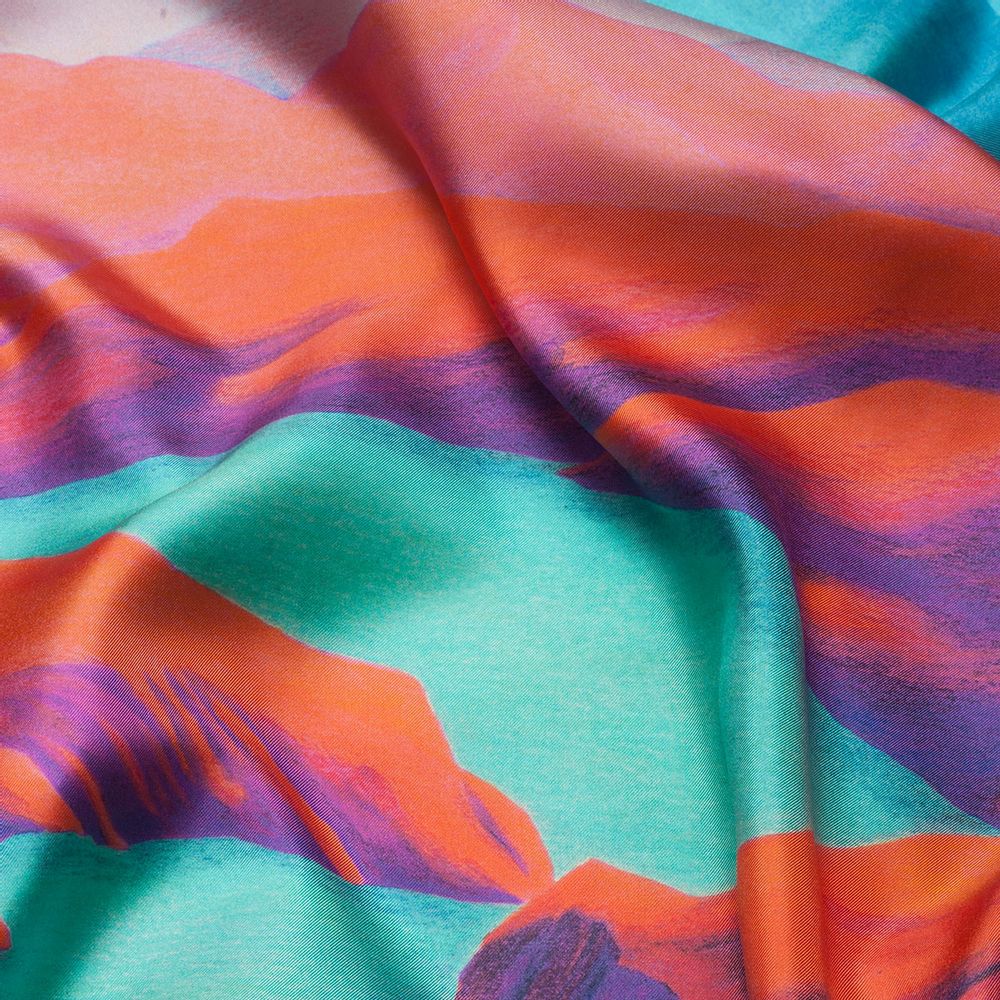 Scarves - Square silk scarf, “Rêves Martiens” collection, red blue turquoise - CÉLINE DOMINIAK