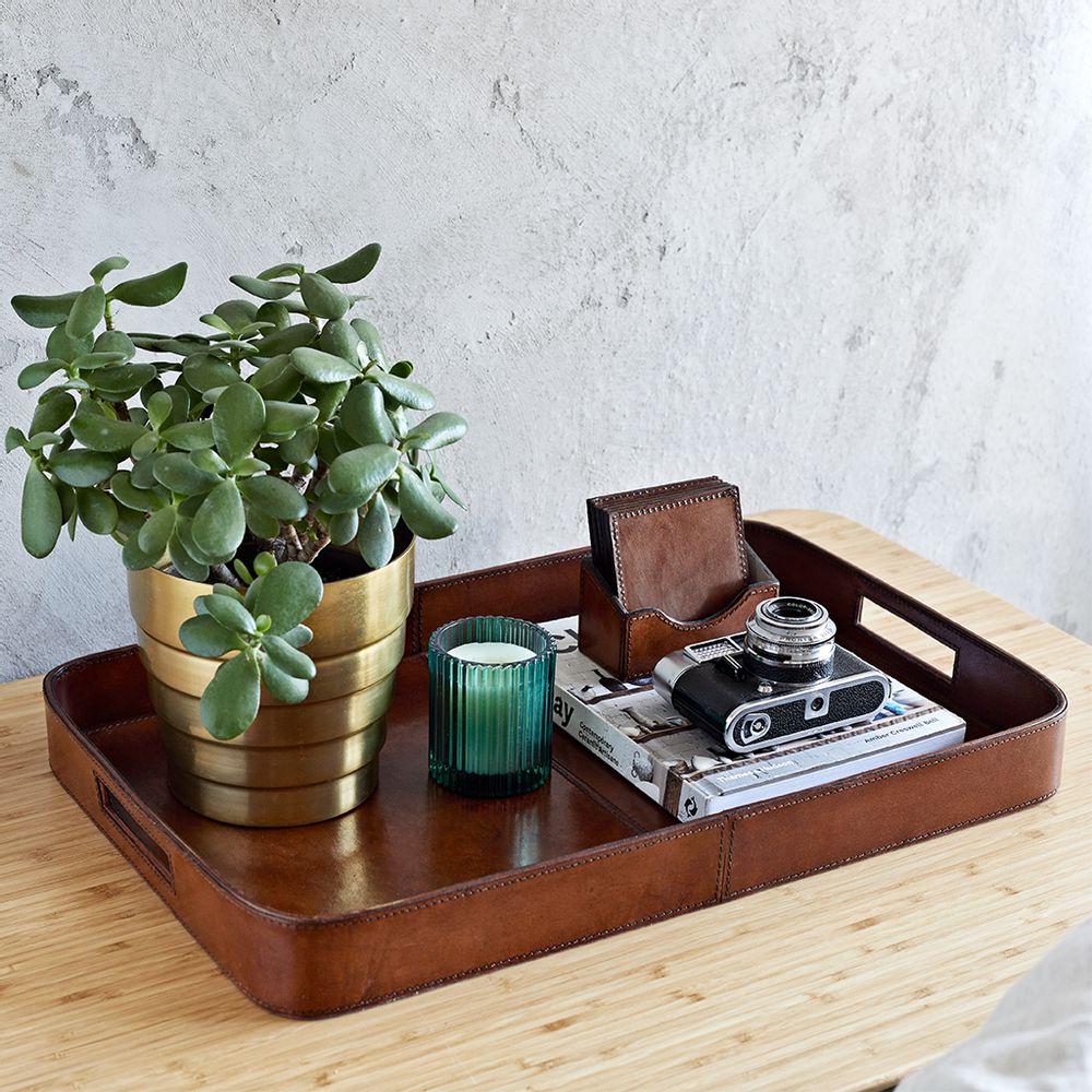 Accessoires thé et café - Plateau oblong en cuir - LIFE OF RILEY
