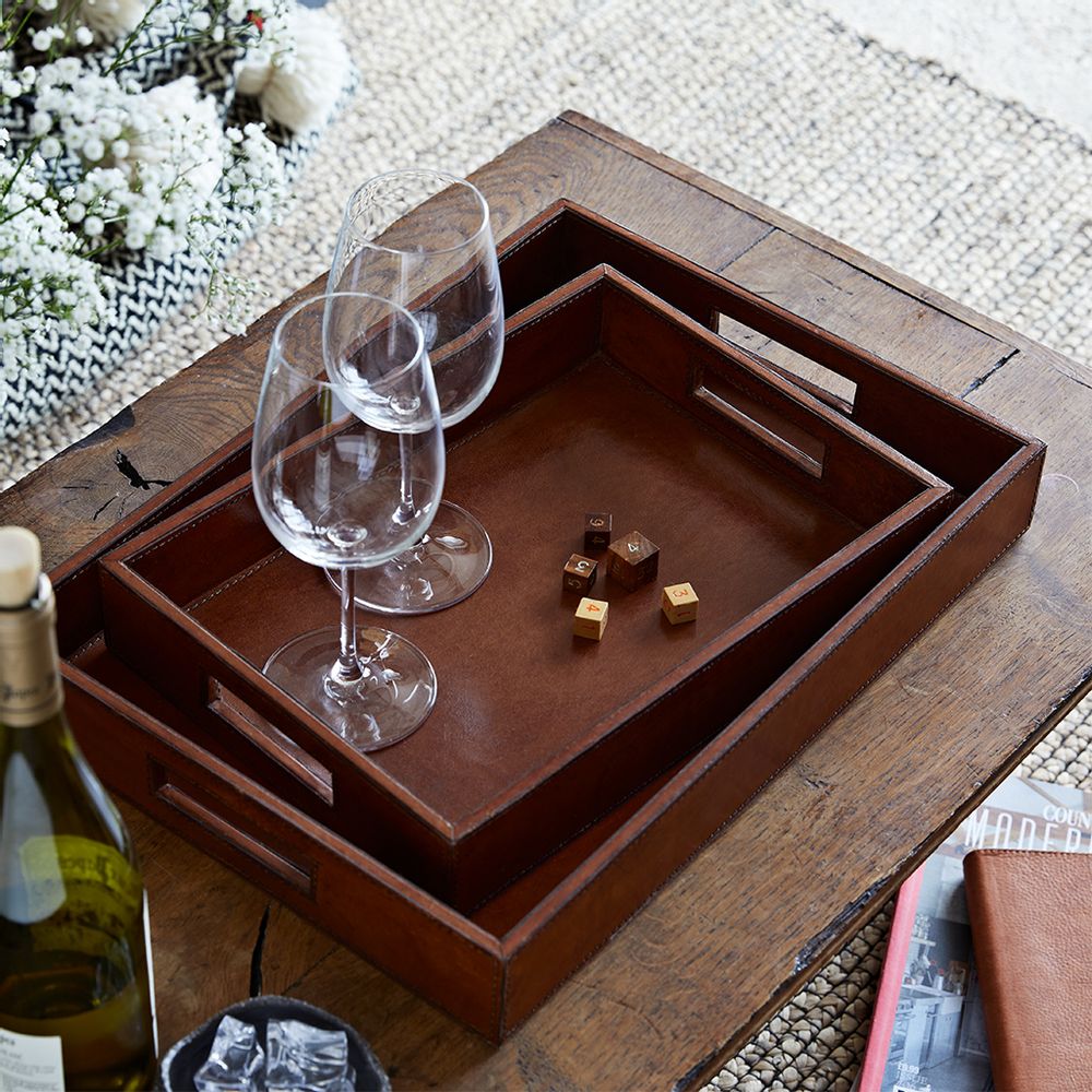 Accessoires thé et café - Plateau oblong en cuir - LIFE OF RILEY