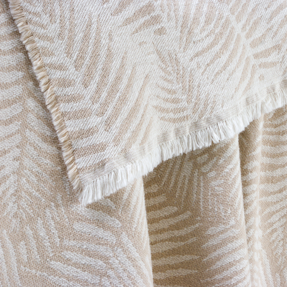 Throw blankets - NEW Fern Pure Cotton Throw - Available in Beige and Light Green - 130 x 190 cm - J.J. TEXTILE LTD