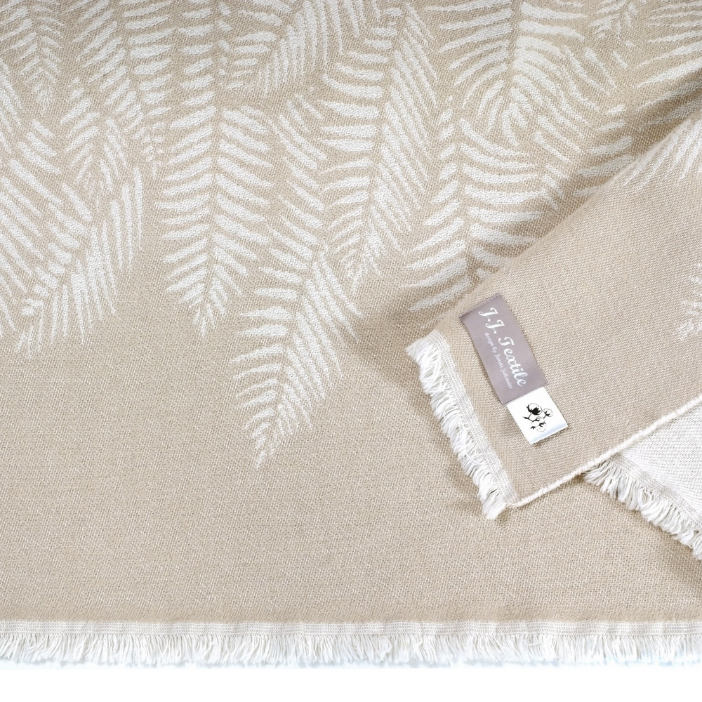 Throw blankets - NEW Fern Pure Cotton Throw - Available in Beige and Light Green - 130 x 190 cm - J.J. TEXTILE LTD