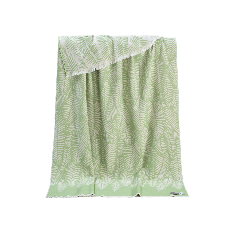 Throw blankets - NEW Fern Pure Cotton Throw - Available in Beige and Light Green - 130 x 190 cm - J.J. TEXTILE LTD