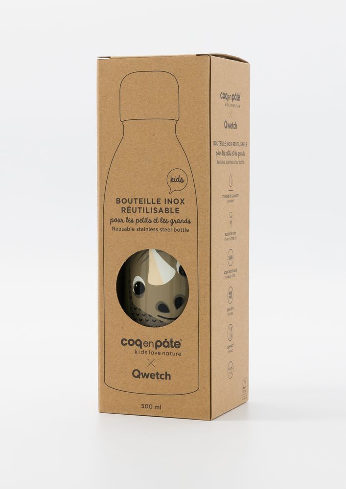 Cadeaux - Collab Qwetch x Coq en Pâte - Gourde inox simple paroi Rhino 500ml. - COQ EN PATE