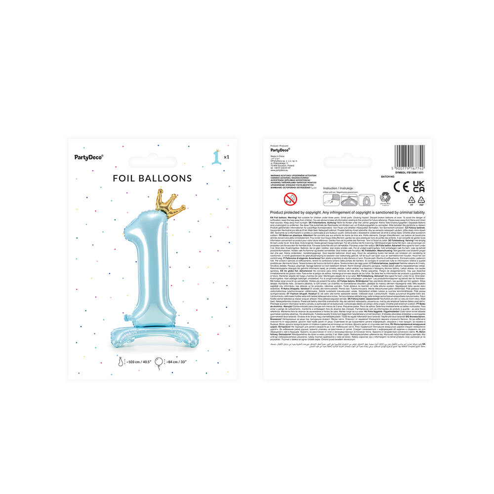Decorative objects - Standing foil balloon Numbers from 0 to 9 , 84 cm, sky-blue - PARTYDECO