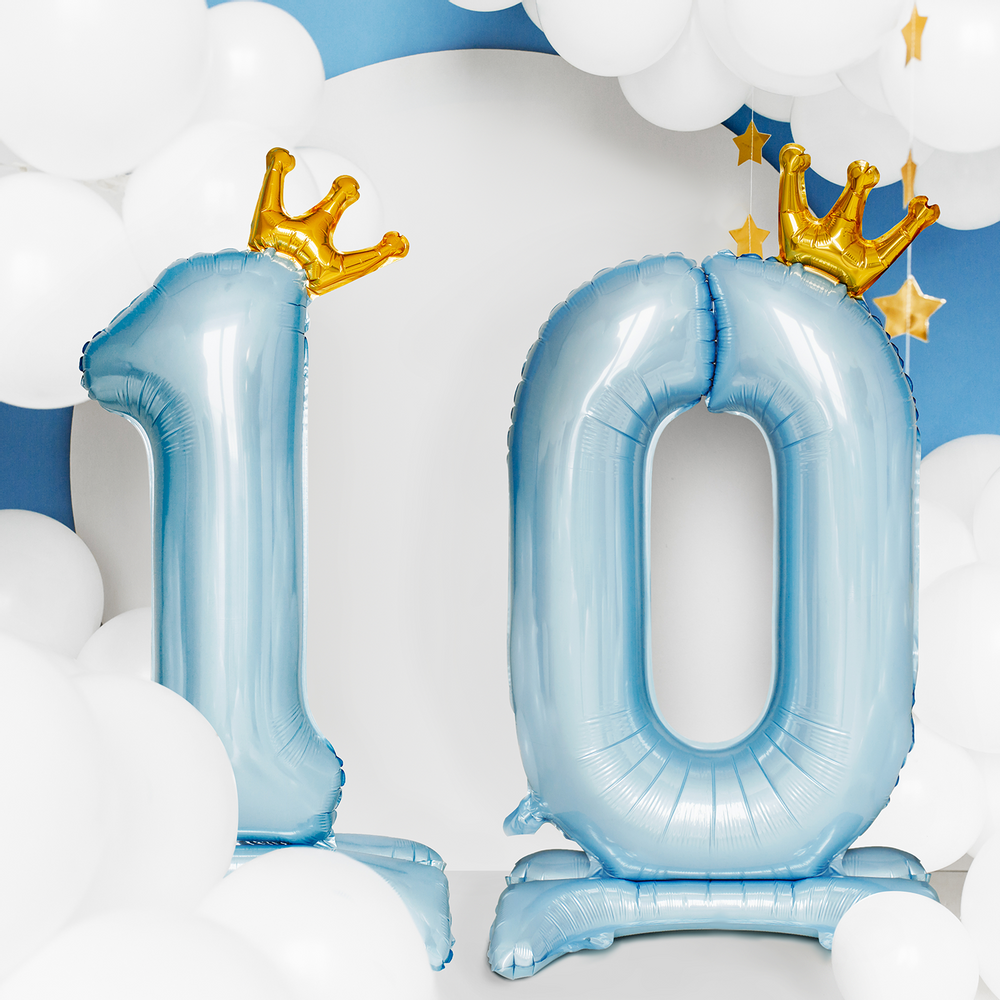 Decorative objects - Standing foil balloon Numbers from 0 to 9 , 84 cm, sky-blue - PARTYDECO