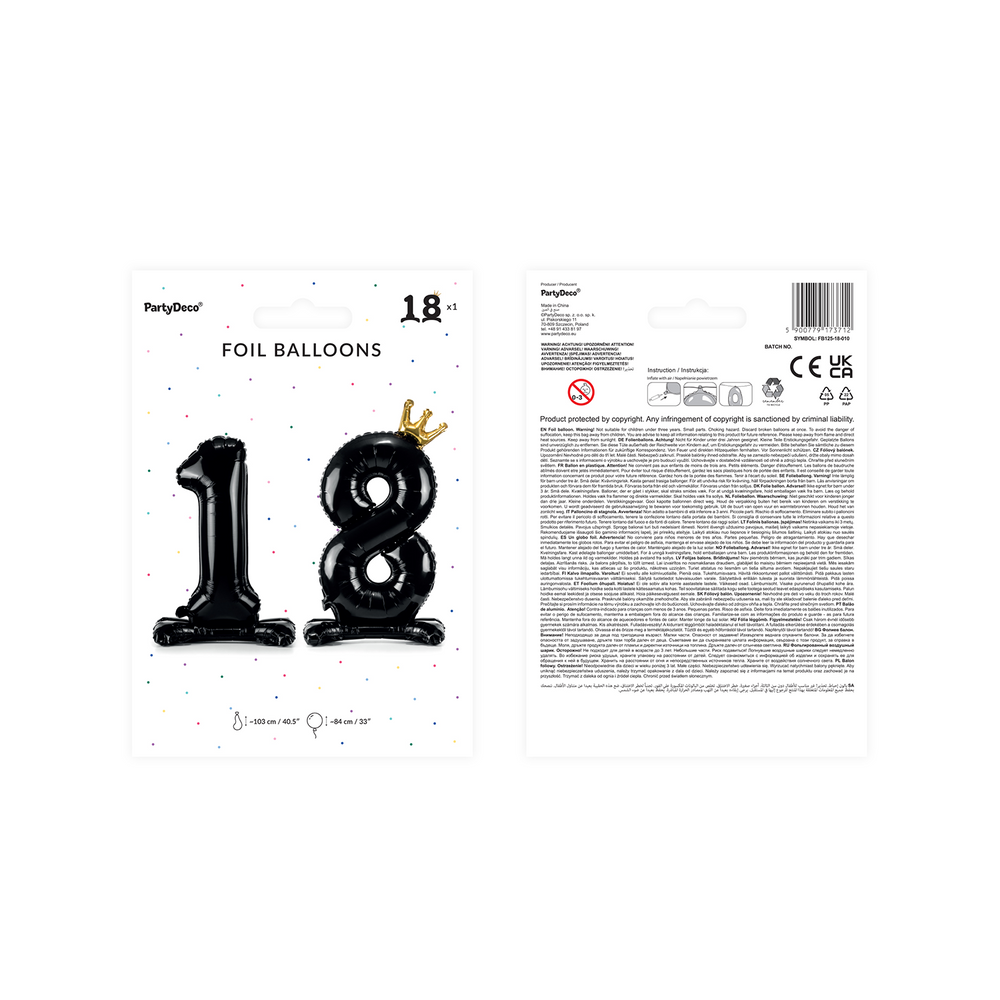 Decorative objects - Standing foil balloon Number ''18'' - PARTYDECO